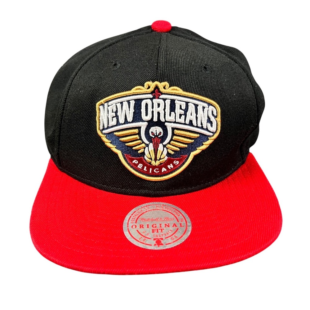 Mitchell & Ness New Orleans Pelicans Snapback Hat Black Red NBA Original Fit Cap